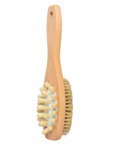 C10474 Dual-function Body Brush with Boar Bristle & Rubber Nodes, Wood Handle for Exfoliation & Massage