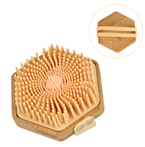 C10559 Silicone & Bamboo Body Brush, Hexagonal Exfoliating & Massage Tool for Shower Skin Care