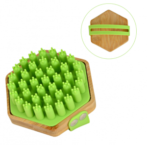 C10560 Silicone & Bamboo Scalp Massager & Body Brush, Hexagonal Design for Hair Care and Body Exfoliation