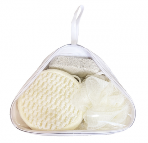 C10626 3-Piece Bath Set in Triangle PVC Bag, All-in-One Cleansing & Exfoliation Kit for Daily Body Care