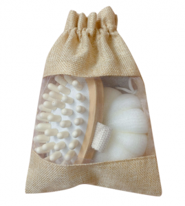 C10628 3-Piece Spa Bath Set with Linen Drawstring Bag, Body Massage & Cleansing Kit for At-Home Self-Care