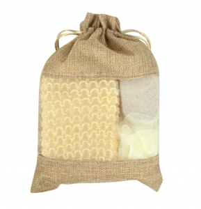 C10629 3-Piece Spa Bath Set with Jute Drawstring Bag, All-in-One Exfoliation & Cleansing Kit for Home and Gifting