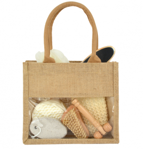 C10631 7-Piece Natural Bath & Body Set, Multi-material Collection with Jute Tote for Spa-like Self-care