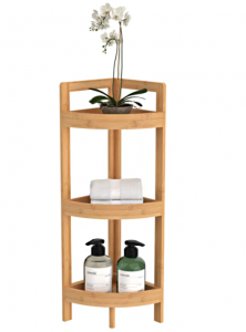 C13724 Eco-friendly 3-Tier Bamboo Bathroom Corner Shelf, Space-saving Organizer for Toiletries & Decor