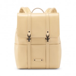 F04255 GOAL Beige Leather-Texture Backpack (Vintage-Inspired Casual & Office Laptop Bag)