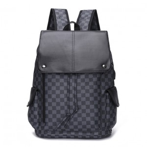 F04263 Checkered Pattern Leather-Accent Backpack (Fashion & Functional Laptop Backpack)