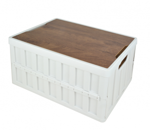H01106 Foldable Outdoor Storage Box with Wood Top, PP & Wood Material for Camping and Home Organization