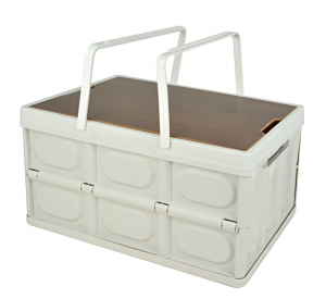 H01108 Foldable Outdoor Storage Box with Dual Handles & Wood Top, PP & Wood Material for Camping, Picnics and Home Organization