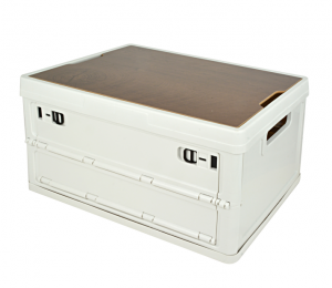 H01114 Foldable Outdoor Storage Box with Handle, PP & Wood Material for Camping and Home Organization