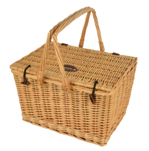 H001051 Wicker Picnic Basket, Handwoven Willow Hamper for Outdoor Dining & Storage