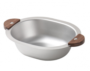 H04154 Outdoor Stainless Steel Bowl with Acacia Wood Handles, Portable Dish for Camping and Picnics