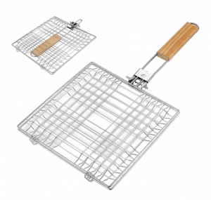 H04234 Foldable Fish Grill Basket, Portable Grilling Tool for Outdoor Barbecues and Camping