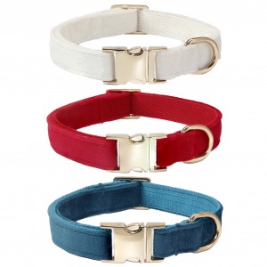 Y06014 Velvet Pet Collar with Gold Buckle (Luxury Adjustab