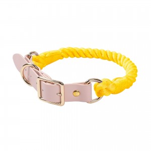 Y06016 Stylish Rope & Leather Dog Collar (Fashionable Adjustable Pet Neck Strap for Dogs)
