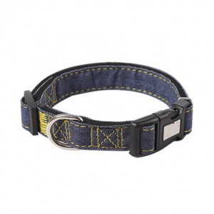 Y06020 Denim Style Dog Collar (Durable Adjustable Pet Neck Strap with Yellow Stitching)