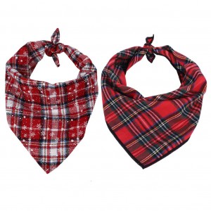 Y07004 Plaid Pet Bandana Set (Christmas & Classic Red Plaid Dog/Cat Bandanas)