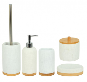 C01964 5-piece Bathroom Accessory Set, Textured & Coordinated Organizer for Bathroom Essentials