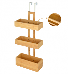 C13756 3-Tier Bamboo Over-The-Door Bathroom Organizer with Hanging Hooks